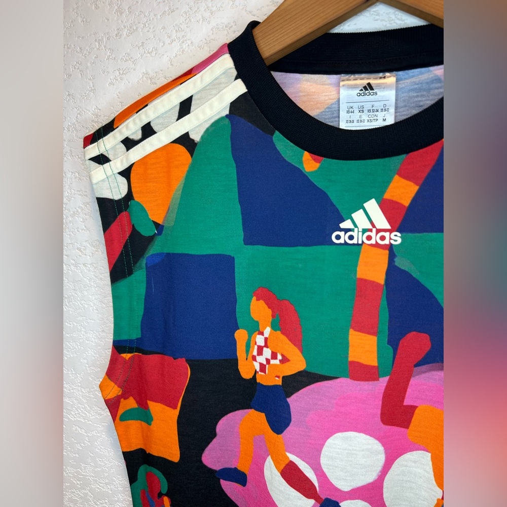 NWT Farm Rio X Adidas Performance Multi Color Floral Print Midi Dress Size XS - Picture 9 of 12